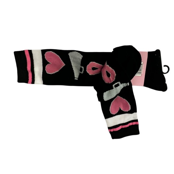 Breast Cancer‎ Awareness Socks Cheerleader Heart Ribbon Black Pink Size 9-11 - Picture 6 of 11